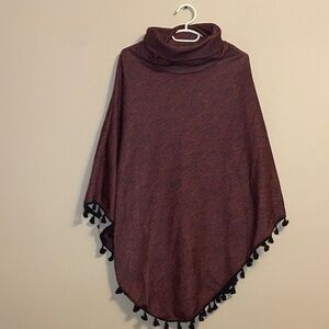 Chic Maroon Poncho with Black Tassels
